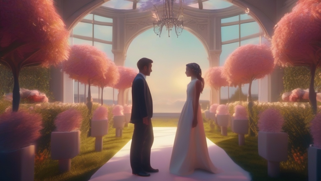 Dream example: Attending a wedding with an ex-partner - Atmospheric dream scene illustration for "Attending a wedding with an ex-partner". Theme: You find y