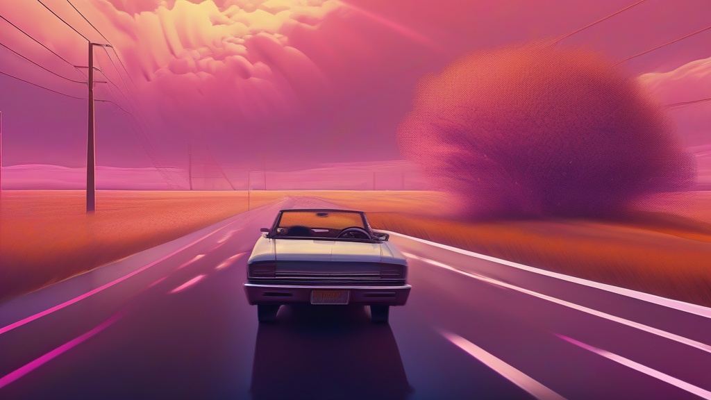 Dream example: Driving a car with no brakes - Atmospheric dream scene illustration for "Driving a car with no brakes". Theme: You find yourself be