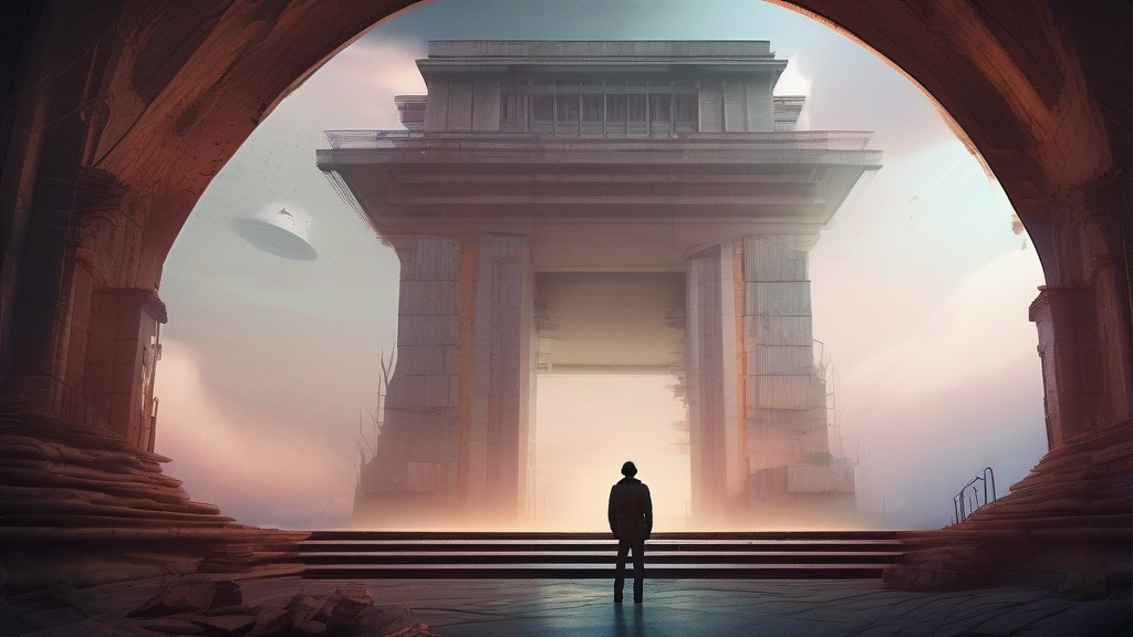 Dream example: Exploring impossible architecture - Atmospheric dream scene illustration for "Exploring impossible architecture". Theme: You find yourse