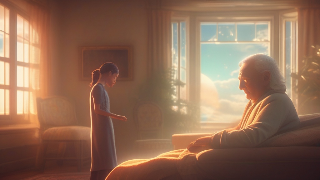Dream example: Having a conversation with a deceased relative - Atmospheric dream scene illustration for "Having a conversation with a deceased relative". Theme: Yo
